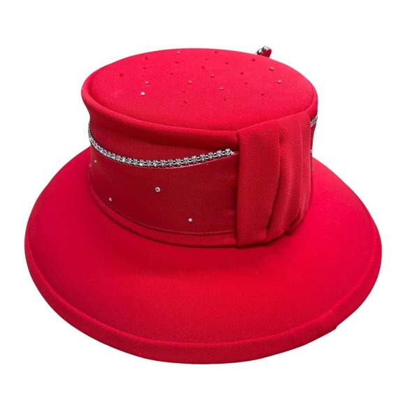 Fifth Sunday Exclusive Red Church‎ Hat Rhinestone Embellished Pillbox Dress Hat main image 4